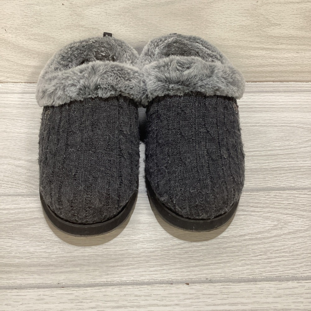 BOBS Women's (Size 7.5) Faux Fur Lined Rubber Sole Gray Slippers Memory Foam
